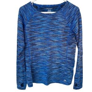 Champion size Large long sleeve blue multi stripe running top EUC